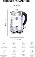 Electric Glass Kettle 2L with Stainless Steel Filter, 1000W, Auto Shutoff, Boil-Dry Protection, Perfect Pour Spout for Coffee, Tea & Beverages