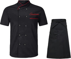 Custom Embroidered Chef Coat Men's Short Sleeve Chef Jacket Cooking Chef Uniform Set Kitchen Work Shirt with Double Breasted