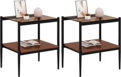 Brown Tempered Glass 2-Tier Coffee Table with White Metal Legs, Modern Tea Table for Living Room, Bedroom, and Dining Room, Stylish and Functional Glass Coffee Table for Home Decor