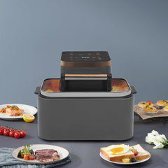 12.68QT Glass Air Fryer with Pull-Out Drawer, 1400W Family Size Oven with View Window, Adjustable Setting 176-382 ℉ & 0-65 minutes Auto Shutoff - for Baking, Roasting, Frying (Style 2 - Black)