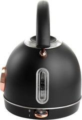 1.9 Quart Electric Tea Kettle with Thermostat – Retro Half Circle Stainless Steel Kettle, Fast Boil with Temperature Gauge, Cordless Base, Matte Black or White Finish (Black)