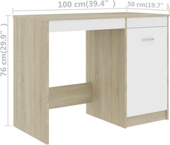 Bopdu Writing Desk Home Office, Gamer Workstation Computer Study Desk Writing Table White and Sonoma Oak 39.4"x19.7"x29.9" Engineered Wood