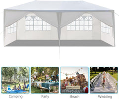 10' x 20' Outdoor White Waterproof Gazebo Canopy Tent with Removable Sidewalls Windows Heavy Duty Tent for Party Wedding Events Beach BBQ (with 4 Sidewalls)