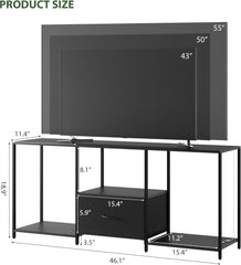 LED TV Stand for 55 Inch TVs, Modern TV Console with Cabinet & 12 Lighting Modes, Black TV Stands for Living Room Bedroom Gaming Room