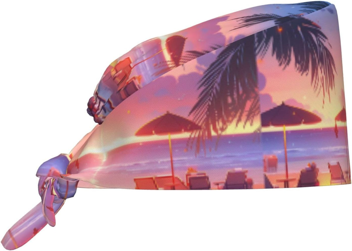 Cleaning Working Cap Beach at Sunset Printed Chef Hat for Women & Men, Adjustable, Breathable Black