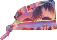 Cleaning Working Cap Beach at Sunset Printed Chef Hat for Women & Men, Adjustable, Breathable Black