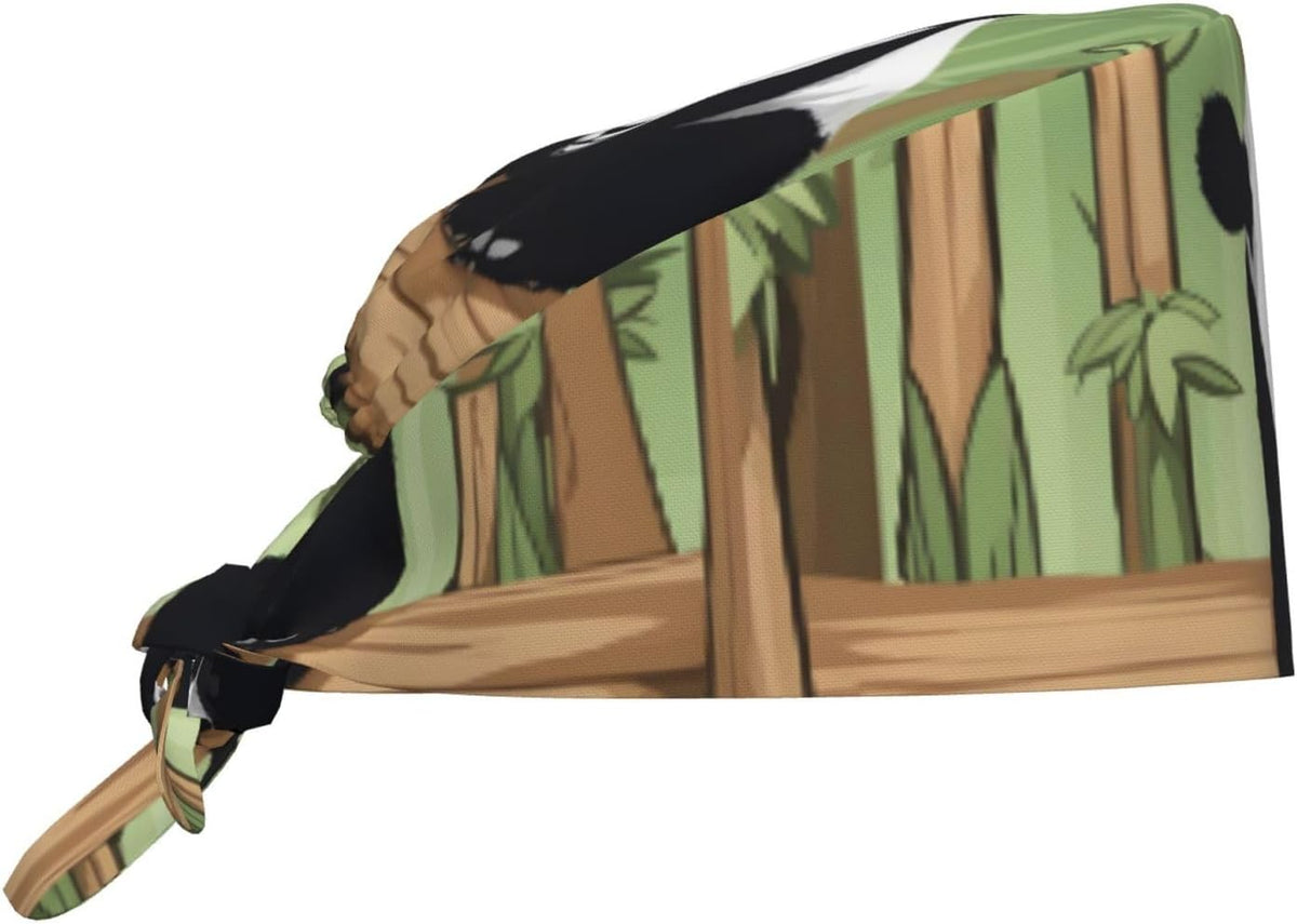 Cleaning Working Cap Naughty Panda Printed Chef Hat for Women & Men, Adjustable, Breathable Black