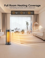 Space Heater for Indoor Use Large Room, 1500W Portable Office Heater, 120° Oscillation, PTC Ceramic with Thermostat and Remote, 12H Timer, 3 Modes, Fast Safety Heat for Home Bedroom