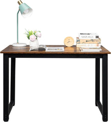Retro Wooden Computer Desk 43.3" Lightweight Study Table, 15mm Thick Desktop & 50mm Tube Frame for Home Office/Dormitory/Small Spaces