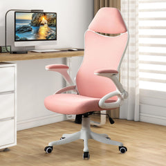 Office Chair Ergonomic Office Desk Chair with Adjustable Lumbar Support and Flip-up Arms, High Back Mesh Swivel Executive Computer Task Chair, Pink