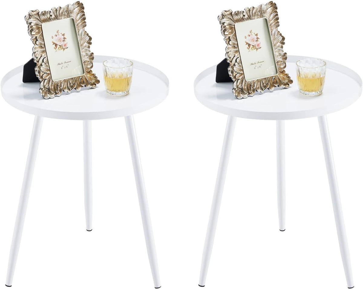 Apicizon 16" Round Side Table, Black End Table for Living Room, Bedside, Mid Century Modern Coffee or Circle Accent Table for Small Spaces, Metal Nightstand (Grey)