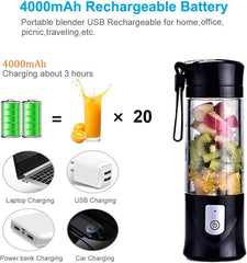 Portable Blender, Cordless Mini Personal Blender Juicer Cup, Single Serve Fruit Mixer, Small Travel Blender for Shakes and Smoothies, with 4000mAh USB Rechargeable Battery, 420ml, BPA-Free (Black)