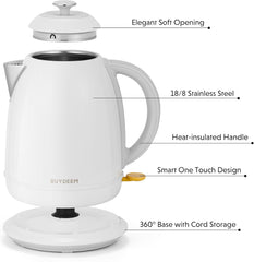 BUYDEEM K640 Stainless Steel Electric Tea Kettle with Auto Shut-Off and Boil Dry Protection, 1.7 Liter Cordless Hot Water Boiler with Swivel Base, 1440W, Mellow Yellow