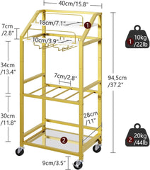 Bar Cart with Mirrored Shelf, Serving Cart for Home, Drink Cart with Wine Rack, Rolling Kitchen Cart with Wheels, Glass Holder, for Kitchen, Dining Room, Gold and White RCJW67M01