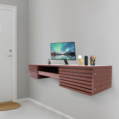 Wall Mounted Desk with Pull Out Drawer, Floating Wall Organizer Laptop Computer Writing Study Table, 15.5" D x 60" W x 9.5" H, Space-Saving Wall Organizer Computer Desk for Home Office (White)