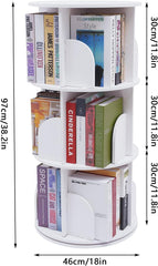 Rotating Bookshelf Tower, 360 Display Floor Standing Bookcase Storage Rack for Kids&Adults, Revolving Book Shelf Storage Round Carousel, Vertical Rotate Turning Spiral Corner Organizer, White (2 Tier)