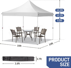 10x10 Pop Up Canopy Beach Tent,Easy Outdoor Sun Shade for Events, Parties, Camping, Gazebo with Bag, White