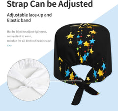 Cleaning Working Cap Beautiful Star Wind Chimes Printed Chef Hat for Women & Men, Adjustable, Breathable Black