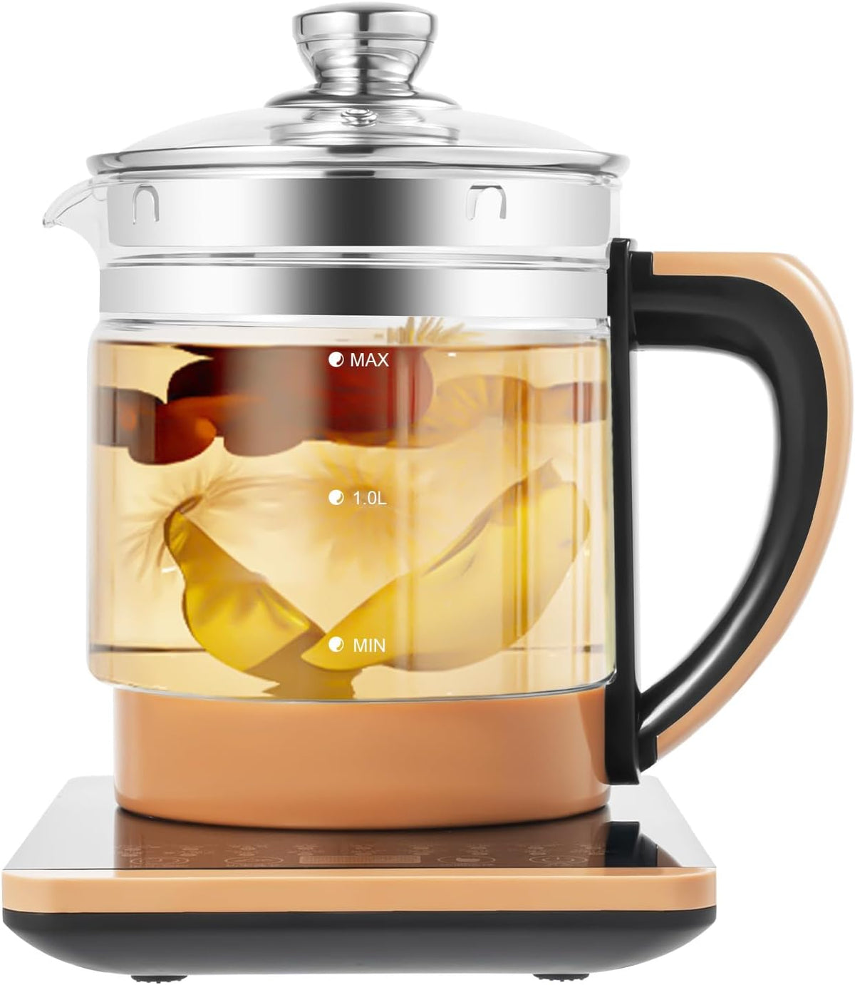1.8L Electric Water Kettle with Steamed Eggs Holder Multifunctional Tea Kettle with Heating Base and Tea Strainer Keep Warm & Timing Function for Coffee, Soup