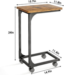 Fixwal C Table, C Shaped Side Table, Small End Table Living Room with Adjustable Feet, TV Tray for Couch, Bedroom, Bedside, Black