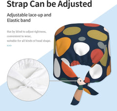 Cleaning Working Cap Beautiful Polka Dot Printed Chef Hat for Women & Men, Adjustable, Breathable Black