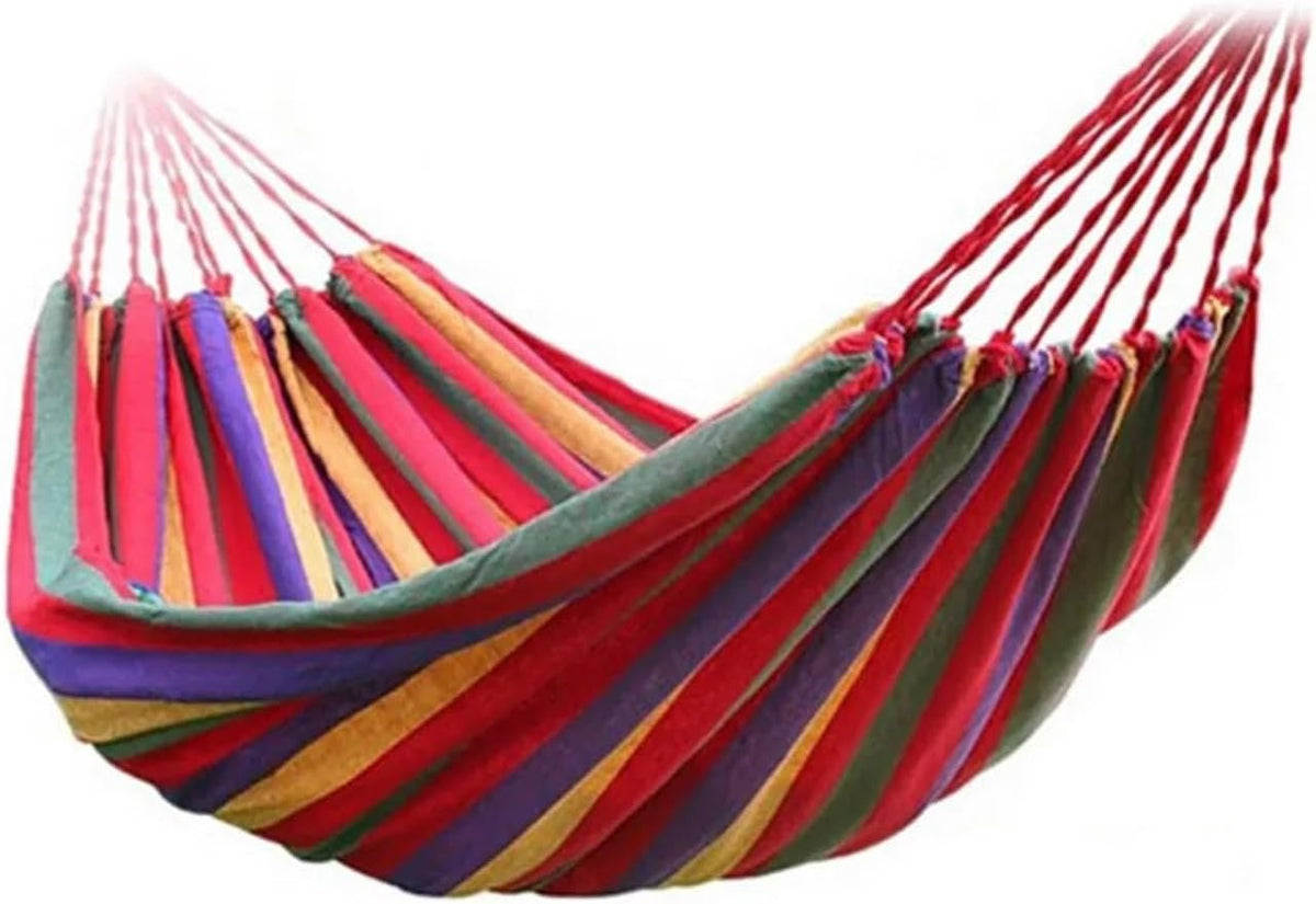 Camping Hammock 1-2 Person Canvas Hammock 264lbs Capacity Stripe Cotton Rainbow Hanging Bed Portable 102x32 in Outdoor Indoor with Carry Bag