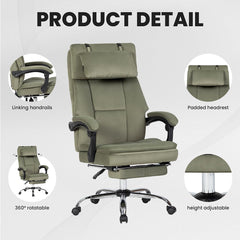 Office Chair, Big and Tall Executive Office Chair with Footrest & Removable Headrest, High Back Ergonomic Computer Desk Chair Work Chair with Comfortable Frosted Velvet (Beige)