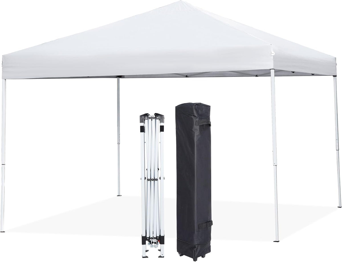 HomGarden Pop Up Canopy Tent, One-Button Push Setup, Portable Gazebo Shelter for Patio Deck Garden and Beach Adjustable Height Instant Portable Shelter 4 Weight Bags White