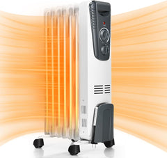 KOTEK Electric Oil Filled Radiator Heater, 1500W Portable Space Heater with Overheat & Tip-Over Protection, Adjustable Thermostat, 3 Heating Modes, Fast Quiet Radiant Heaters for Home Office