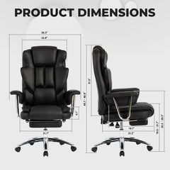 Swivel Ergonomic Office Chair, Big and Tall Executive Office Chair with Footrest, Leather Computer Chair, Large Home Office Chair (Beige)