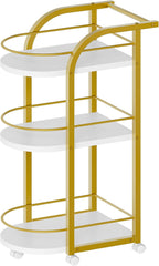 3-Tier Bar Cart, Home Bar Serving Cart with Fence and Wheels, Vinyl Record Holder, Holds 80-100 L Record Storage Rack, BC06DW-CJ06DW