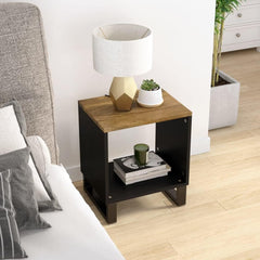 Solid Acacia Wood Coffee Table with Matte Black Frame, Spacious Open Storage Shelf for Living Room, Modern Minimalist Design Center Table for Home Decor
