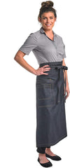 Mercer Culinary Metro Edge Renegade Bib Server Apron, Black Denim with Brown Leather Straps