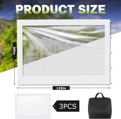 3 Pcs Clear Canopy Sidewalls with Black Storage Bag Window Sidewall for 10 x 10 Inch Tent Waterproof Shade Wall, Sunwalls Only, Canopy Tent Not Included, No Zipper(White)