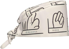 Cleaning Working Cap Sign Language Alphabet Printed Chef Hat for Women & Men, Adjustable, Breathable Black