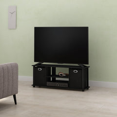 Jawa TV Stand, TV Unit, Entertainment Center with Shelves and Bins for Living Room, Black/Black