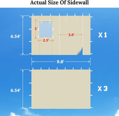 YardGrow 10'x10' Full Zippered Walls for Easy Pop Up Canopy Tent, Enclosure Sidewall Kit with Roller Up Mesh Window and Door, 4 Walls ONLY, Frame not Included (Ecru)