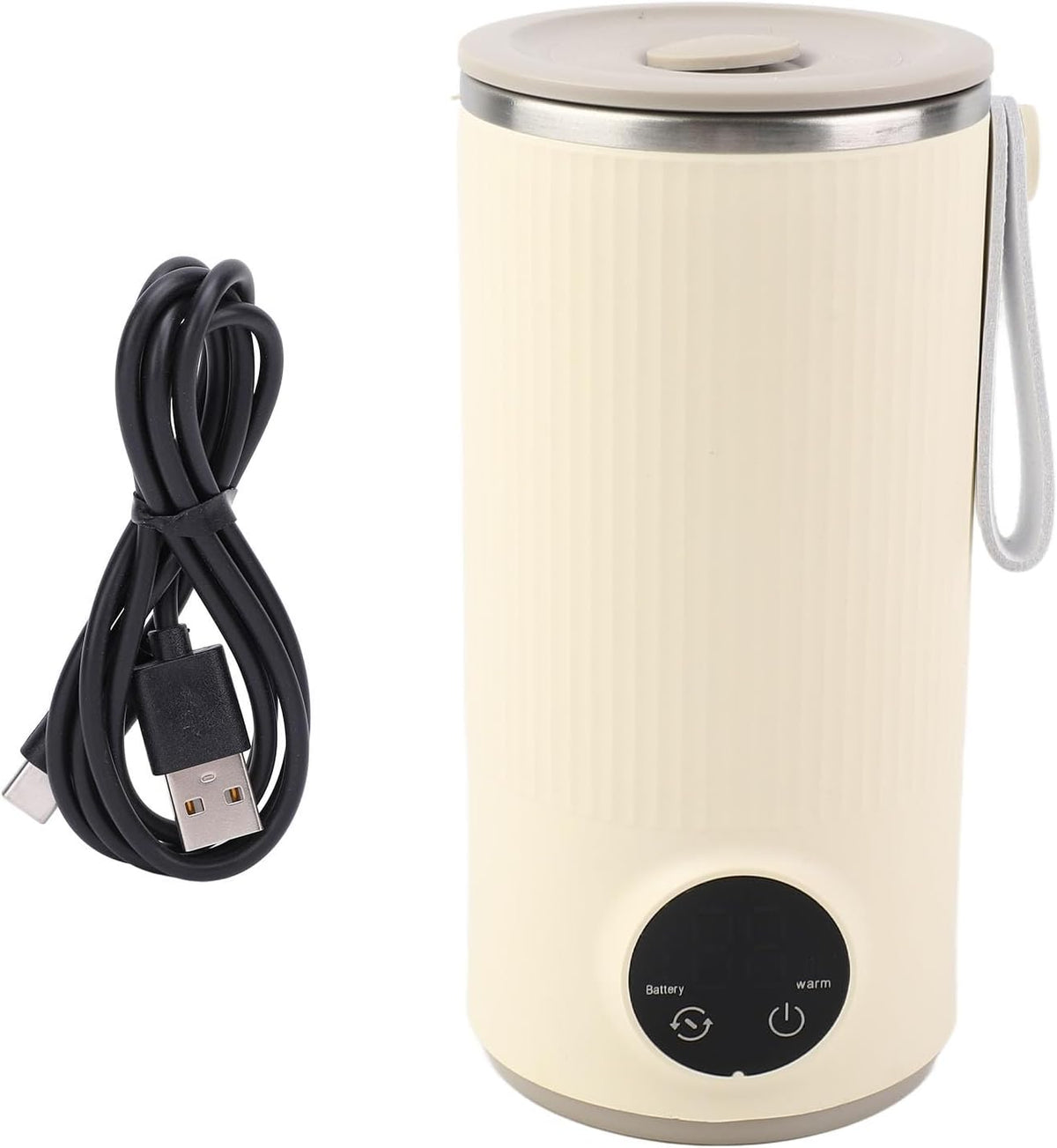 Travel Electric Kettle, Cordless Rechargeable 400ML 55°C Stainless Steel Travel Hot Water Boiler for Milk, Tea, Coffee, Portable Milk Warmer with Rotary Stirrer, Water Heater