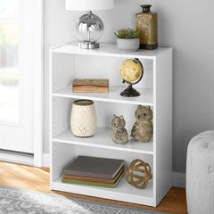 White Modern Book Shelves 31-Inch Three-Level Adjustable Closed Design Book Shelf for Office Living Room Family Room Study Bookcases