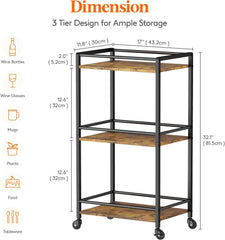 Lifewit Bar Cart for The Home, 3 Tier Small Rolling Wine Cart, Drink Serving Cart with Lockable Wheels, Plastic Stackable Wine Rack for Refrigerator, Cabinet, Countertop,Wine Bottle Holder