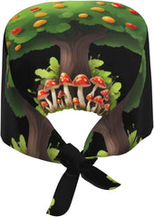 Cleaning Working Cap Mushrooms Under The Fruit Tree Printed Chef Hat for Women & Men, Adjustable, Breathable Black