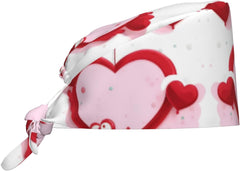 Cleaning Working Cap Little Red Heart Printed Chef Hat for Women & Men, Adjustable, Breathable