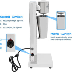 650ML Single-head Milkshake Machine, 180W Electric Milk Shake Machine, Straw Steel Stand Mixer,for Snack Bar,Cold Drink Store, Milk Tea Store (U.S. plug 110V)