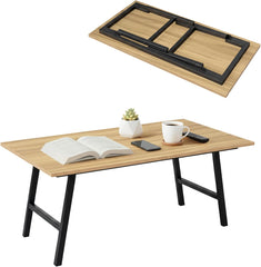 Folding Coffee Table, Portable Floor Table for Sitting on The Floor, Midcentury Modern Coffee Table, Foldable Floor Table for Living Room, 40''L x 20''W x 16.3''H, Oak