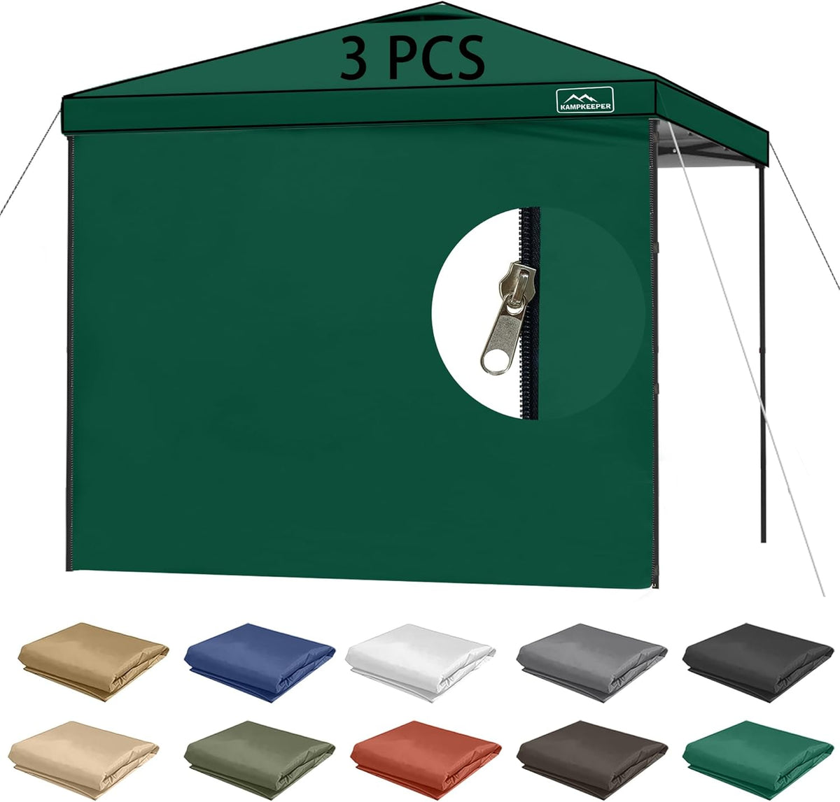 KAMPKEEPER 10X10 Canopy Tent Sidewalls with Zipper for Canopy Frame, 3Pcs Sunwalls Only, UPF50+ Waterproof Side Walls(Dark Grey)
