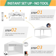 COBIZI 10x10 Pop Up Canopy Tent with 3 Sidewalls, Easy Up Canopy 10x10 Waterproof Commercial Outdoor Gazebo Portable Shelter Instant Tents for Parties,Backyard,Flea Market(Carrying Bag×1