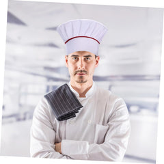 Breathable Cotton-Polyester Chef Hat Unisex Kitchen Cooking Cap for Restaurant Staff Comfortable Workwear Classic White with Red Pattern Design