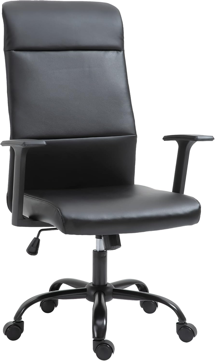 Vinsetto Morden High-Back Office Chair Faux Leather Rocking Swivel Computer Home Desk Chair with Adjustable Height, Metal Legs, Armrest, Wheels, Black