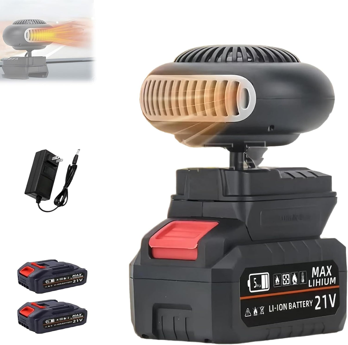 Battery Operated Heater For Indoors, Portable Car Space Heater Car Window Defogger with 1500mah Battery, Long Lasting Heating Fits Golf Cart & Office (Two batteries)