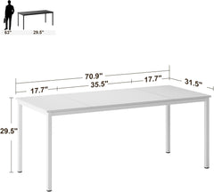 Need Large Computer Desk, 70.8 Inch Study Student Writing Desk, Simple Style PC Workstation with White Metal Frame for Home Bedroom, White